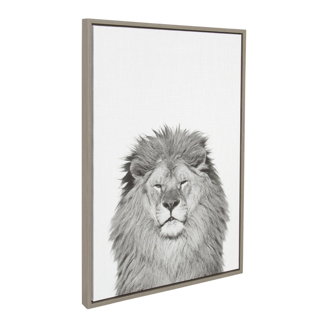Lion Animal Print Black and White Portrait by Simon Te Tai - Photograph Print on Canvas Ivy Bronx Frame Color: Gray Framed