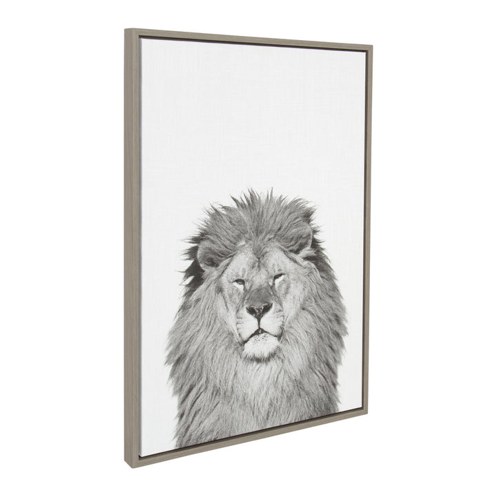Lion Animal Print Black and White Portrait by Simon Te Tai - Photograph Print on Canvas Ivy Bronx Frame Color: Gray Framed