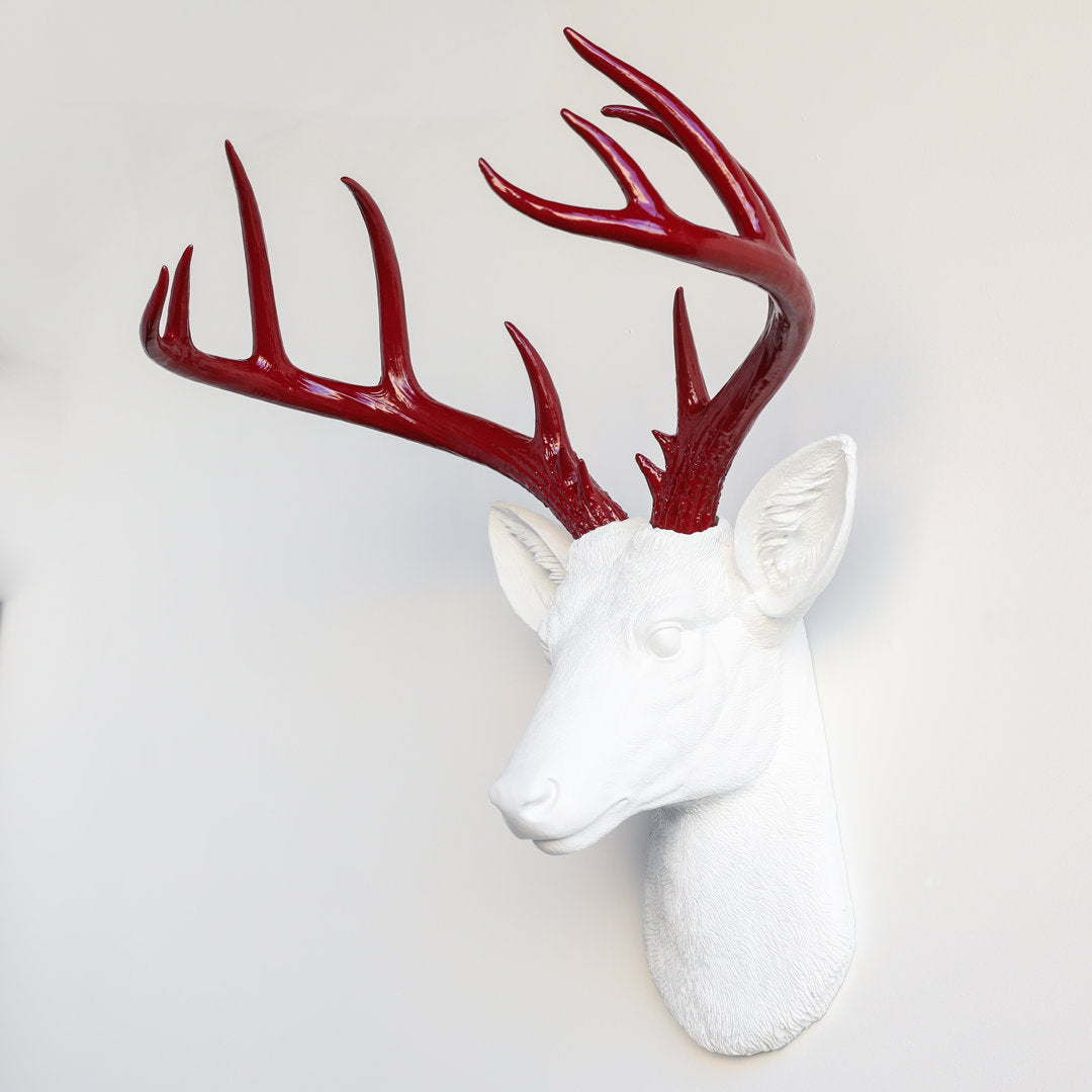 Large Deer Head Faux Taxidermy Wall Décor Millwood Pines Color: White/Red