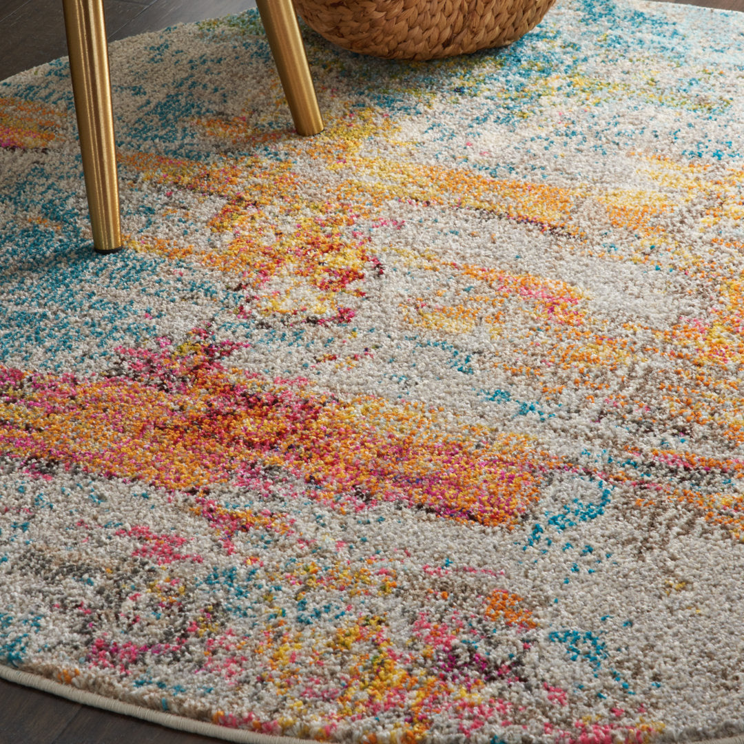Adrihana Abstract Blue/Yellow Area Rug Williston Forge Rug Size: Round 7'10"