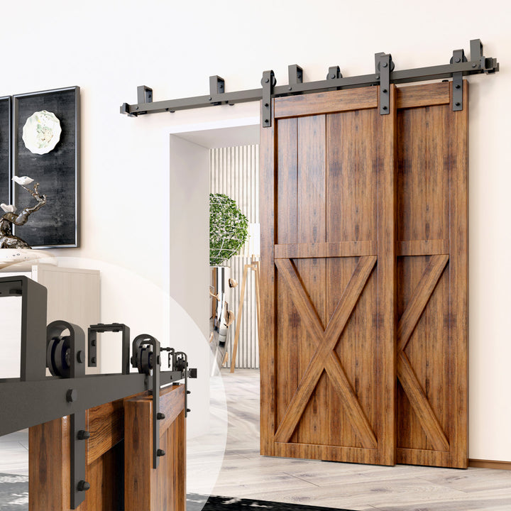 Black Rustic Classic Design Double Track Bypass Two Door Barn Door Hardware Kit( Door Not Included） Homacer Track Length: 60 in.