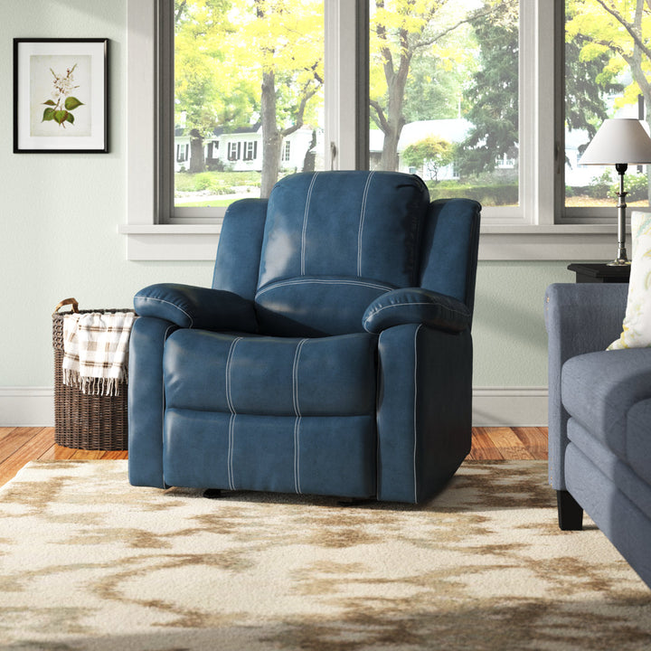 Kahler 37.75" Wide Faux Leather Manual Glider Recliner Andover Mills™ Upholstery Color: Blue Faux Leather