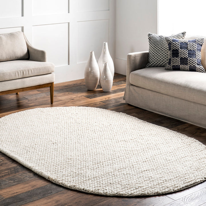 Dunanney Hand Braided Ivory Area Rug Dakota Fields Rug Size: Oval 8' x 10'