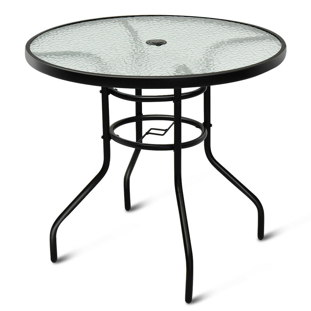 32'' Patio Round Table Tempered Glass Steel Frame Outdoor Pool Yard Garden Winston Porter