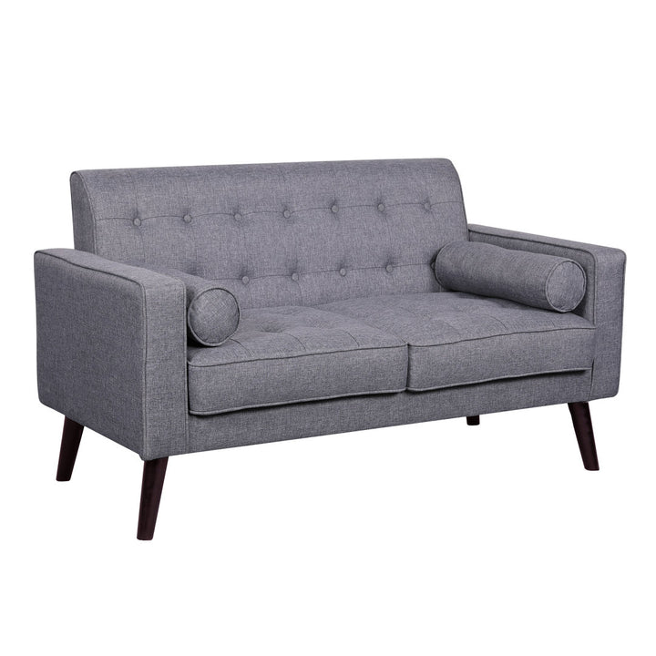 Benayah 56.3" Linen Square Arm Loveseat George Oliver Upholstery: Light Gray
