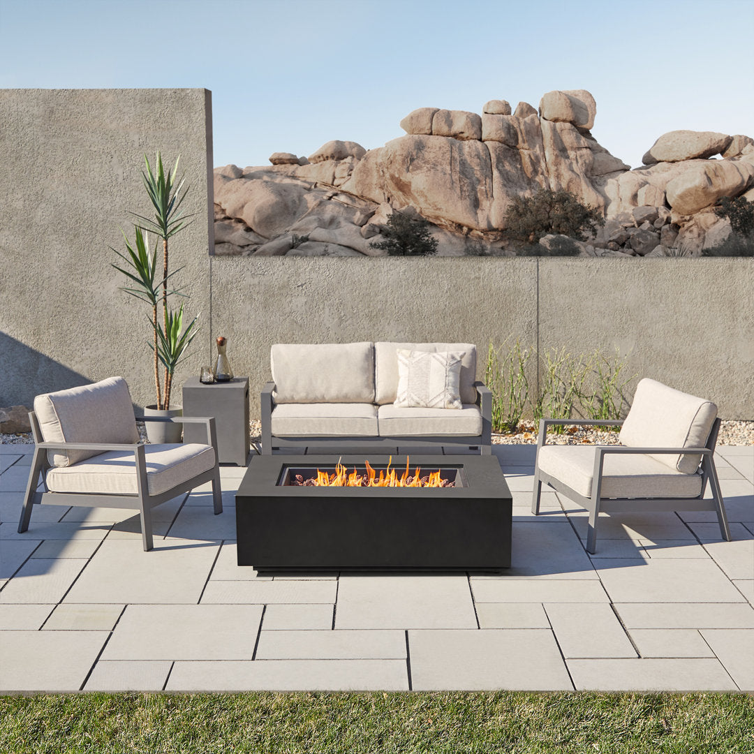 AEGEAN Propane / Natural Gas Outdoor Fire Pit Table Real Flame Size: 15" H x 50" W x 32" D Finish: Black