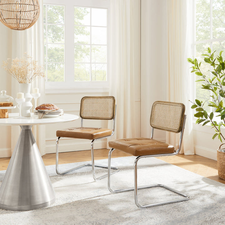 Staple Hill Upholstered Dining Side Chair with Cane Rattan Back (Set of 2) Bayou Breeze Upholstery Color: Yellow Brown