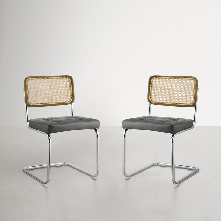 Staple Hill Upholstered Dining Side Chair with Cane Rattan Back (Set of 2) Bayou Breeze Upholstery Color: Gray