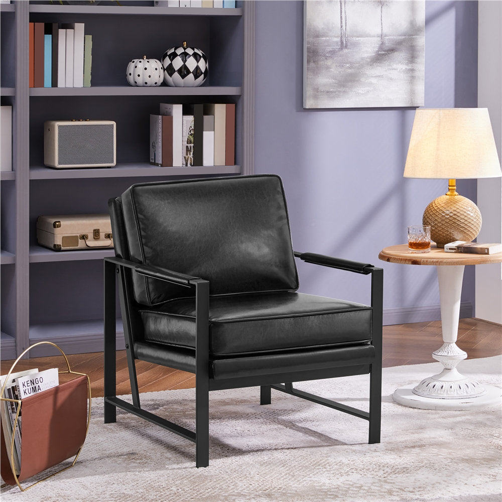 25.5" W Upholstered Armchair with Removable Seat & Back Cushion Trent Austin Design® Fabric: Black Faux Leather