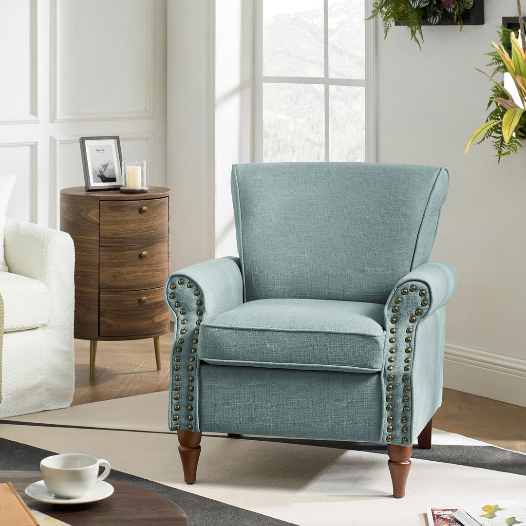Asul Upholstered Armchair with Solid Wood Legs Wade Logan® Fabric: Blue Polyester