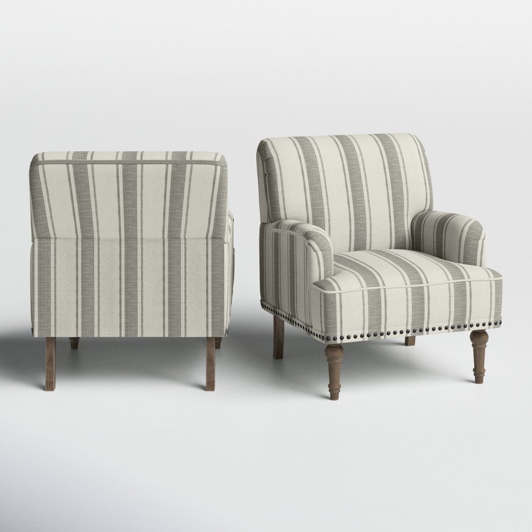 Arching Armchair With Solid Wood Turned Legs and Nailhead Trim (Set of 2) Sand & Stable™ Upholstery Color: Gray