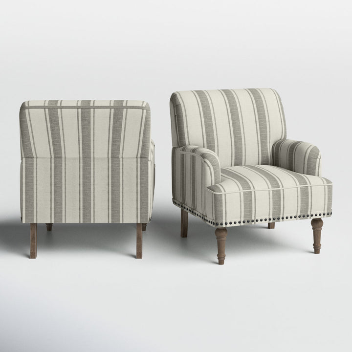 Arching Armchair With Solid Wood Turned Legs and Nailhead Trim (Set of 2) Sand & Stable™ Upholstery Color: Gray