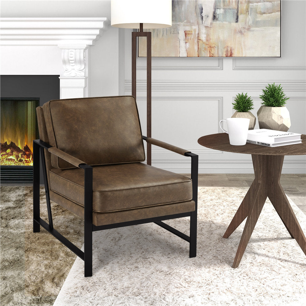 25.5" W Upholstered Armchair with Removable Seat & Back Cushion Trent Austin Design® Fabric: Brown Faux Leather