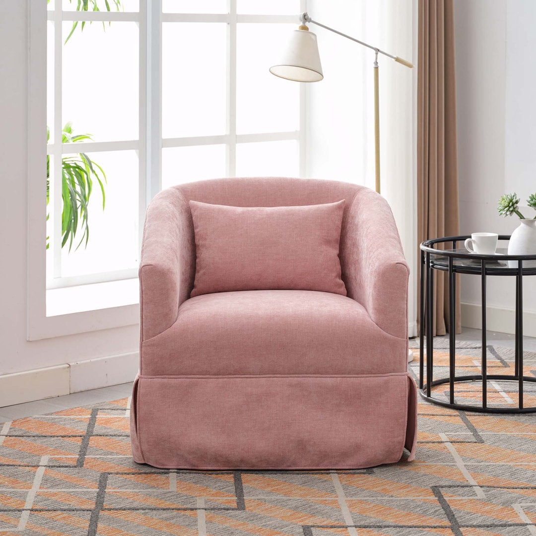 Swivel Accent Arm Chair with Plump Pillow Upholstered Comfy 360 Degree Swivel  Sofa Chair Brayden Studio® Body Fabric: Pink Linen Blend