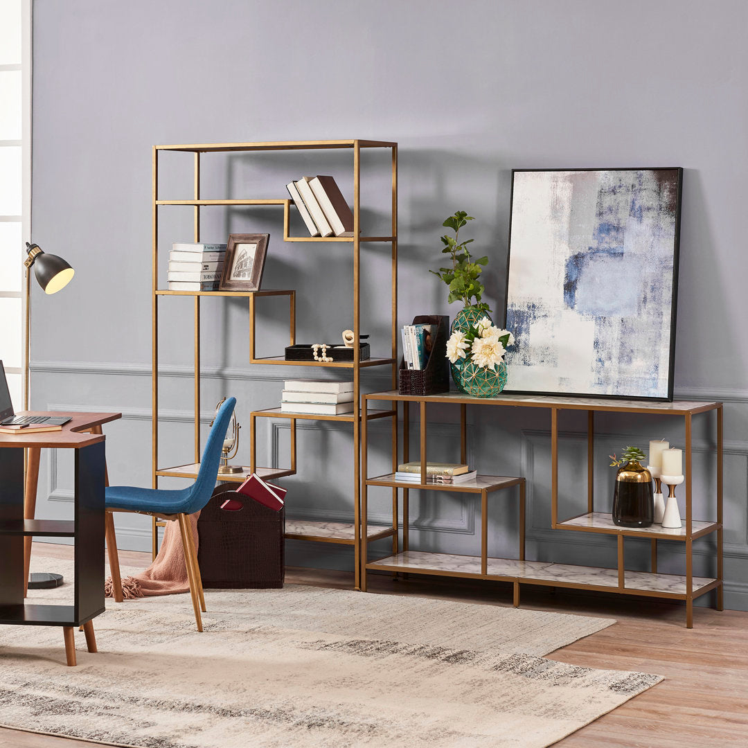 Carbone Media Stand with Faux Marble Finish Mercer41