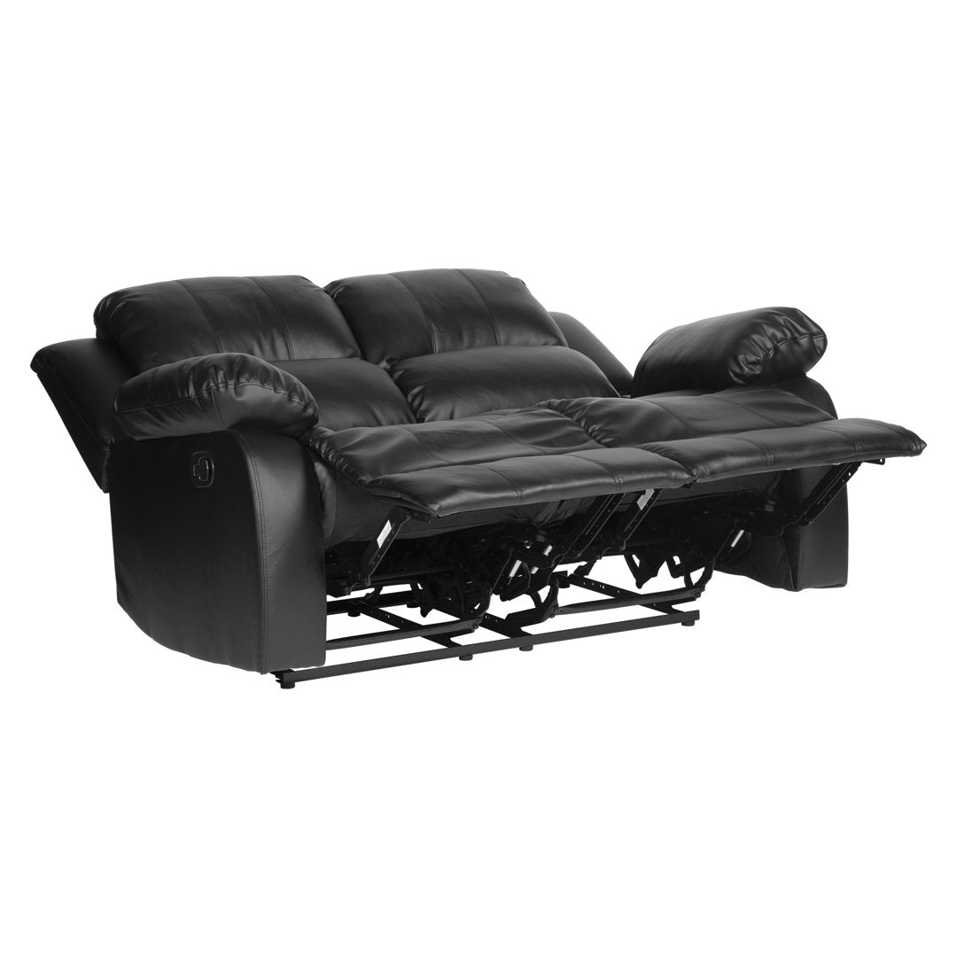 Mccubbin 60" Faux Leather Pillow Top Arm Reclining Loveseat Wade Logan® Upholstery Color: Black Faux Leather