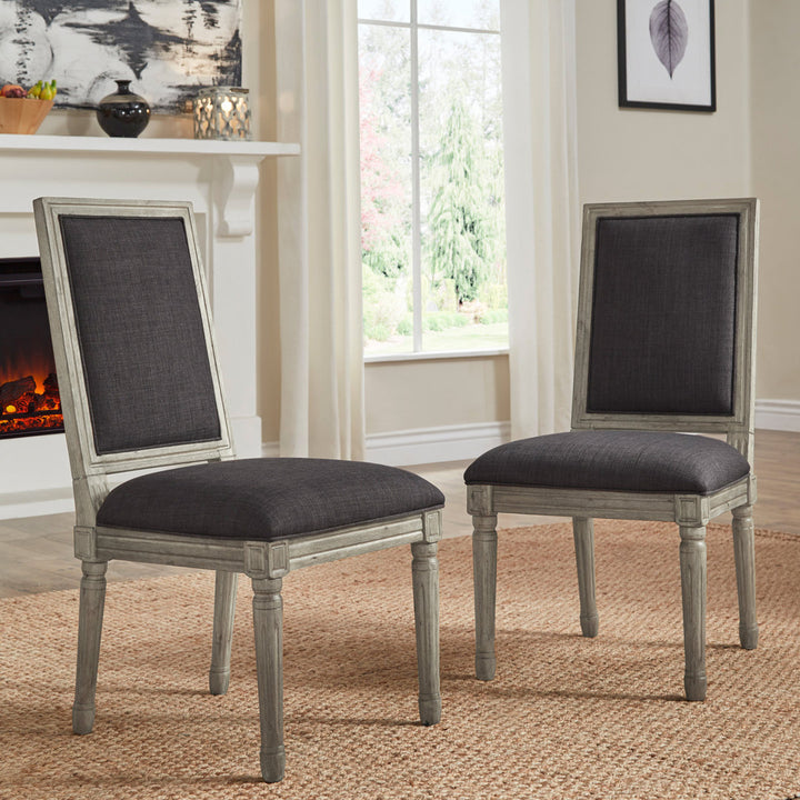 Libretto Solid Wood Side Chair (Set of 2) Kelly Clarkson Home Upholstery Color: Dark Gray, Leg Color: Antique Gray Oak