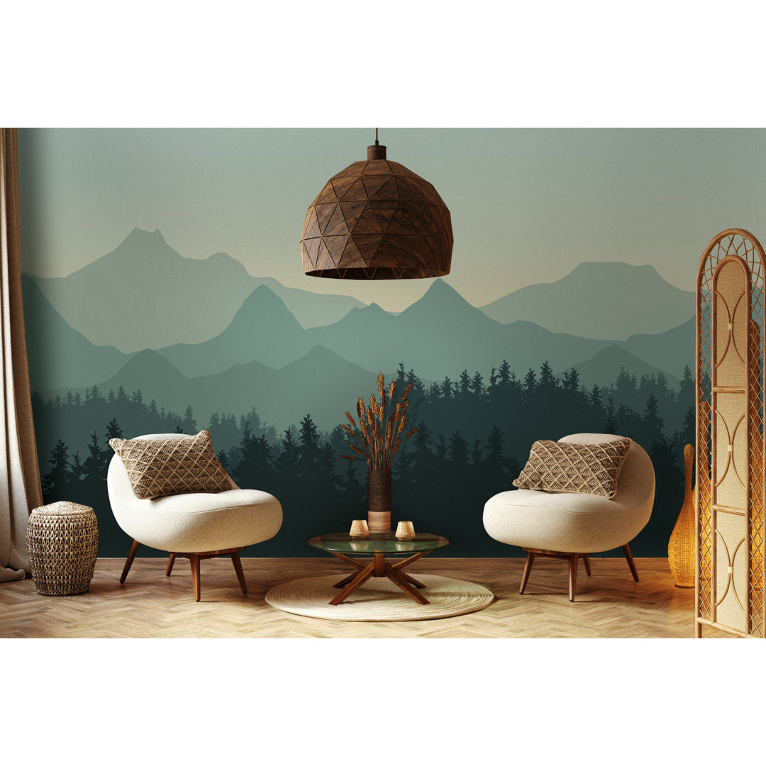 Jaylyne Serene Mountain and Forest Silhouette Paintable Wallpaper Roll (Set of 6) Loon Peak® Size: 75"L x 112"W