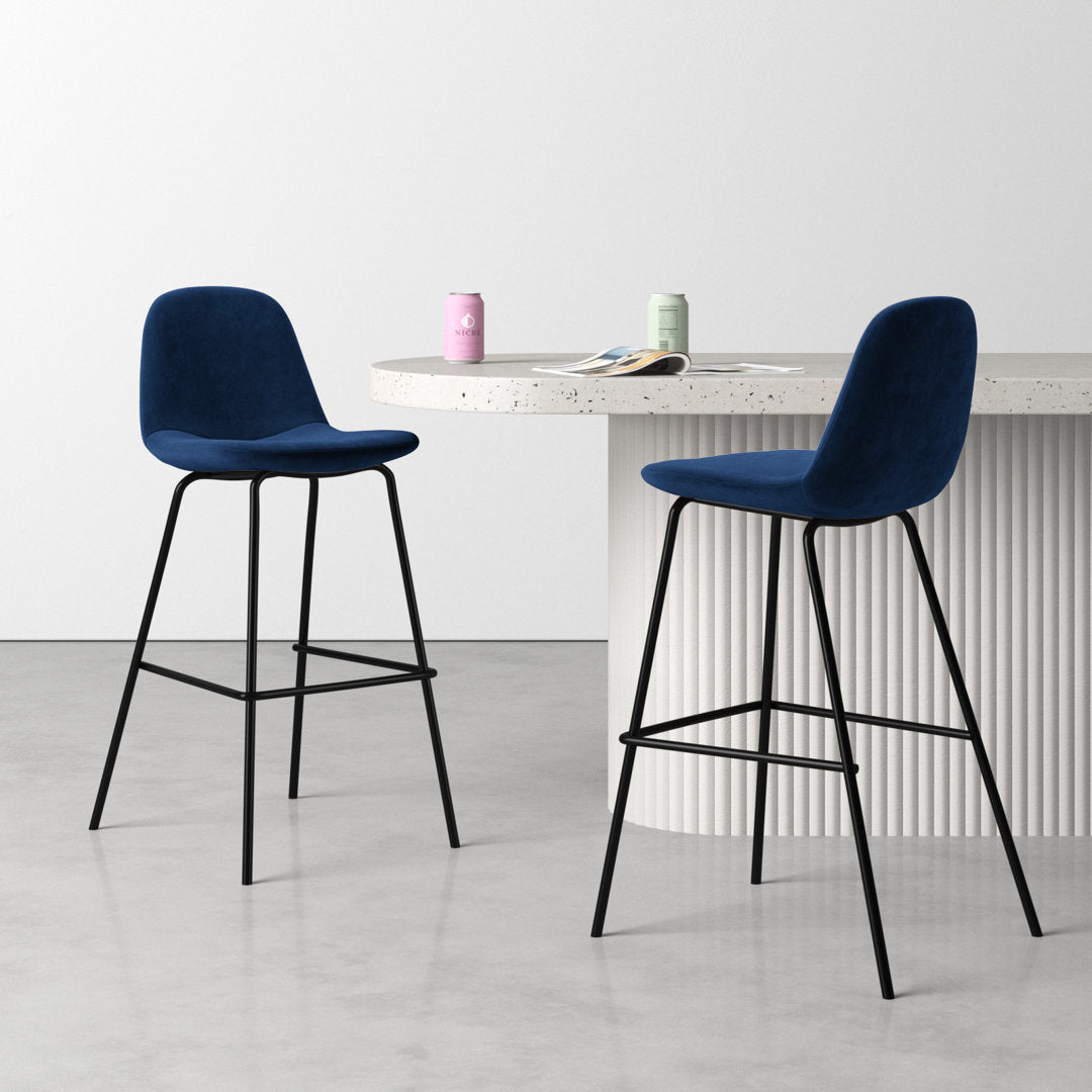 Kody Upholstered Bar & Counter Stool (Set of 2) AllModern Color: Bella Ink Performance Velvet Seat Height: Counter Stool (23.5" Seat Height)