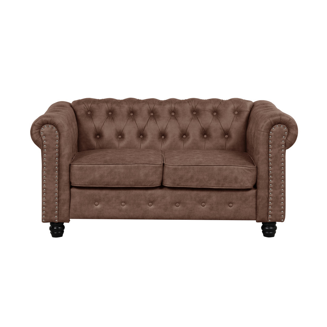 Provence 61" Rolled Arm Chesterfield Loveseat Kelly Clarkson Home Upholstery Color: Brown Leather like Fabric