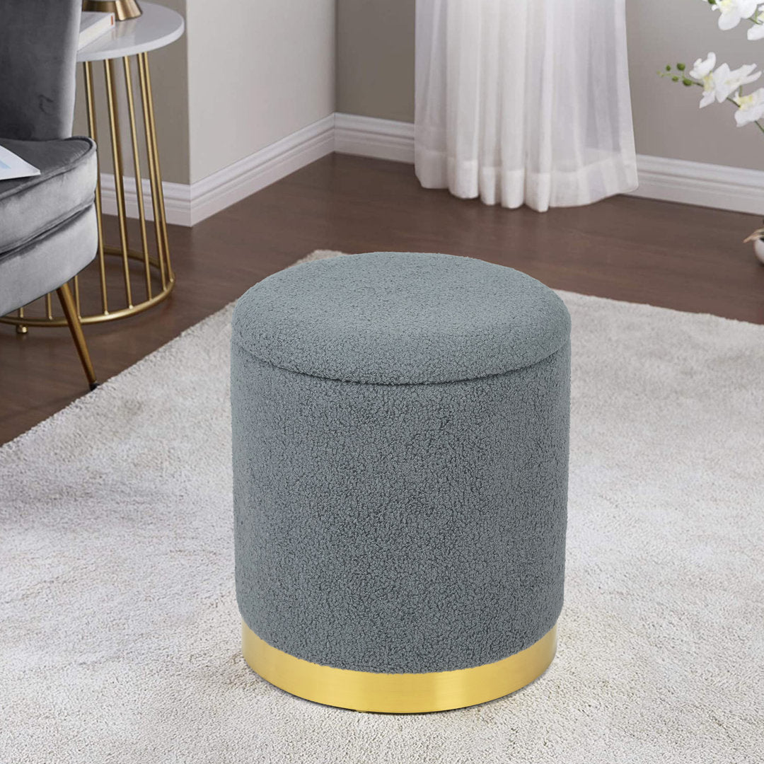 Teddy Fleece Round Ottoman With Stroage Mercer41 Body Fabric: Gray Faux Fur