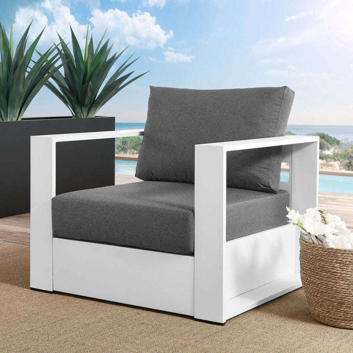 Modway Tahoe Outdoor Patio Powder-Coated Aluminum Armchair Modway Cushion Color: Charcoal, Frame Color: White