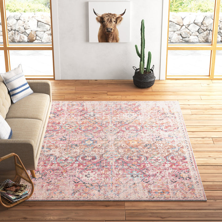 Engelhardt Floral Machine Made Power Loom Chenille Area Rug in Ivory/Pink Mistana™ Rug Size: Rectangle 5'11" x 9'