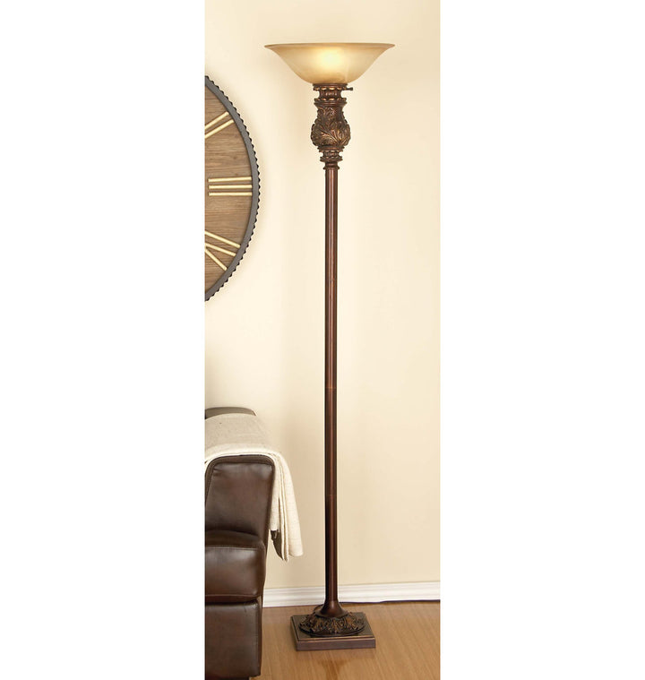 Metal Antique Style Brown Torchiere Fleur De Lis Living