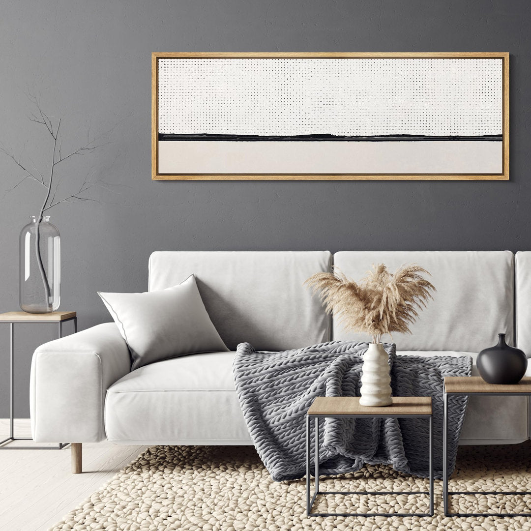 Geometric Line Minimal Landscape Minimalist Dotted Horizon Line In Monochrome Framed Print IDEA4WALL Size: 20" H x 60" W x 1.5" D