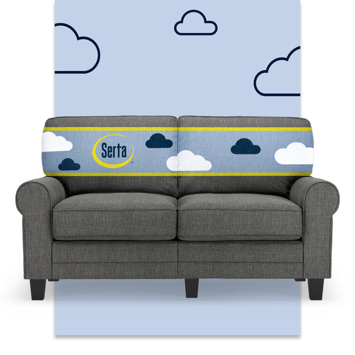 Serta Copenhagen 61" Rolled Arm Sofa, Easy Care Fabric, Soft Pillow Back, Pocket Coil Seat Cushions Serta Fabric: Gray Microsuede