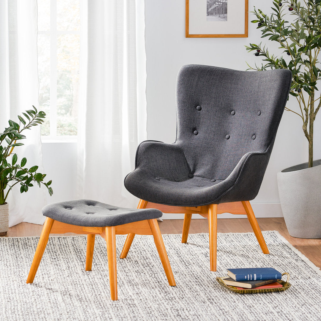 Dayon 68.58Cm Wide Tufted Polyester Lounge Chair and Ottoman George Oliver Fabric: Dark Gray  Polyester Blend