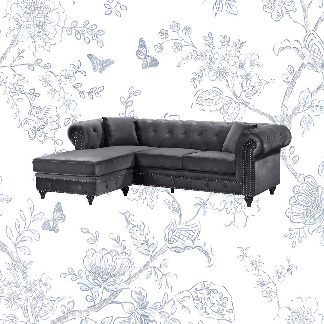 Harlow 96" Wide Velvet Reversible Sofa & Chaise Kelly Clarkson Home Upholstery Color: Gray