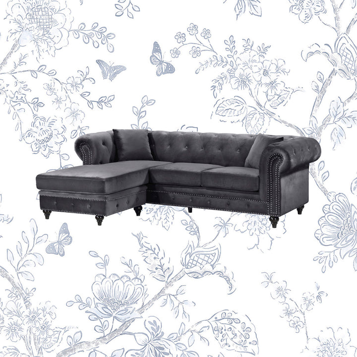Harlow 96" Wide Velvet Reversible Sofa & Chaise Kelly Clarkson Home Upholstery Color: Gray