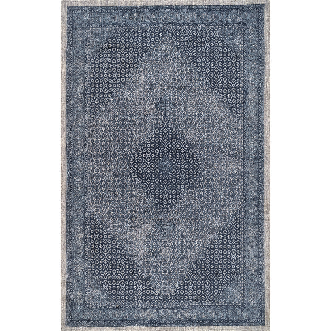 Emette Oriental Handmade Wool Area Rug in Dark Blue Bungalow Rose Rug Size: Rectangle 8'6" x 11'6"