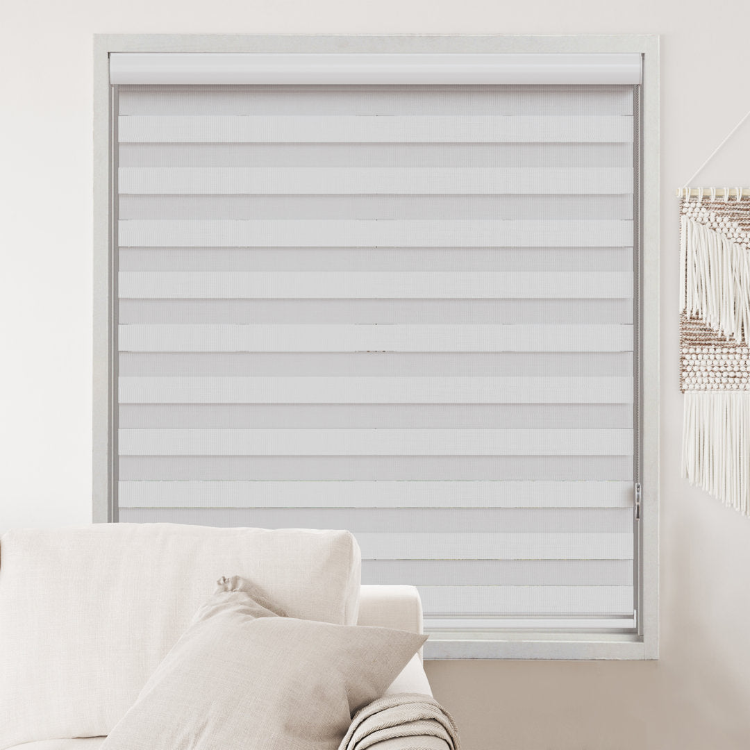 Zebra Blinds Window Dual Layer Roller Shades, Corded Horizontal Blind, Bedroom, Privacy, 72" Length Symple Stuff Color: White Size: 32"W x 72"L