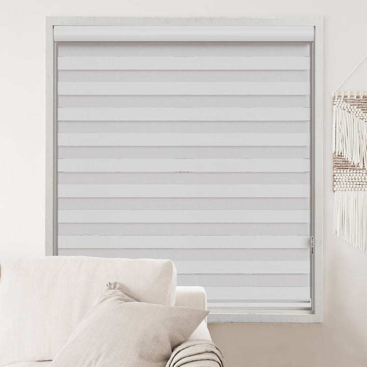 Zebra Blinds Window Dual Layer Roller Shades, Corded Horizontal Blind, Bedroom, Privacy, 72" Length Symple Stuff Color: White Size: 32"W x 72"L