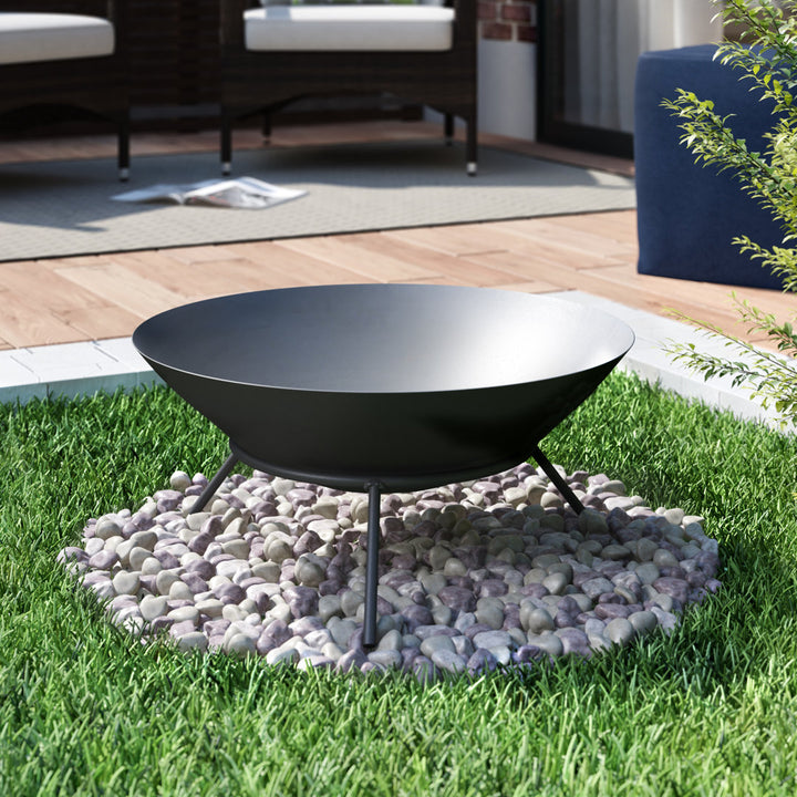 Eckard 22" Round Wood-Burning Black Finish Cast Iron Raised Fire Pit Bowl with Stand Wrought Studio™