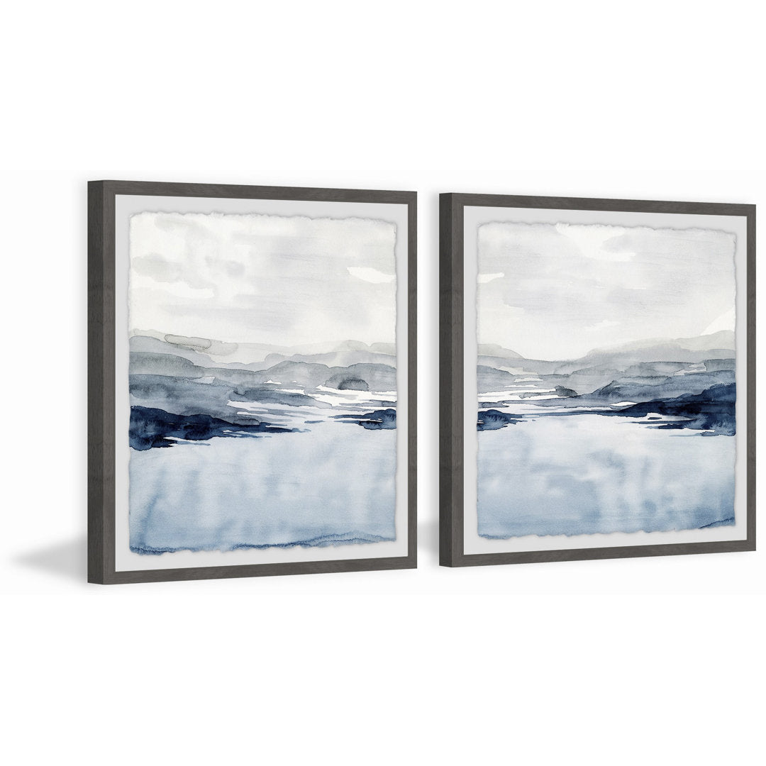 Faded Horizon III Diptych - 2 Piece Picture Frame Set Print on Paper Highland Dunes Size: 18" H x 36" W x 1.5" D