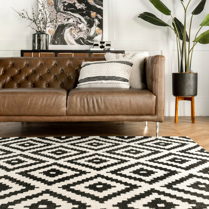 Decca Geometric Handmade Tufted Wool Black/Cream Area Rug George Oliver Rug Size: Rectangle 10' x 13'