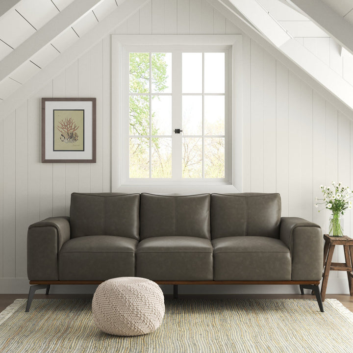 Conley 86" Genuine Leather Square Arm Sofa Sand & Stable™ Leather Type: Gray Genuine Leather
