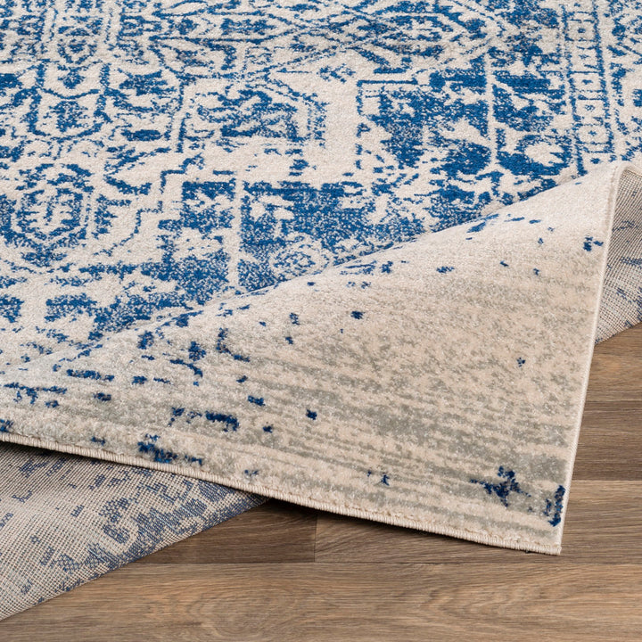 Hillsby Oriental Pure Navy/Light Gray Area Rug Mistana™ Rug Size: Oval 6'7" x 9'