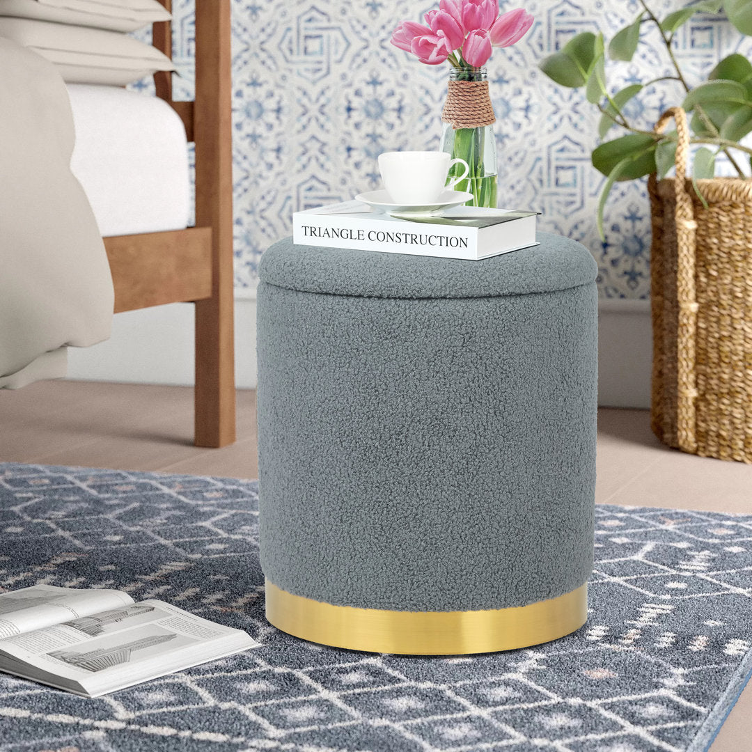 Teddy Fleece Round Ottoman With Stroage Mercer41 Body Fabric: Gray Faux Fur