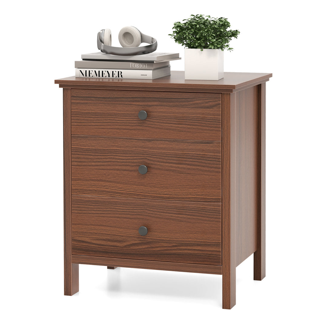 Aeihso 3 - Drawer End Table Nightstand Beside Accent Table Brown Bedroom Red Barrel Studio®