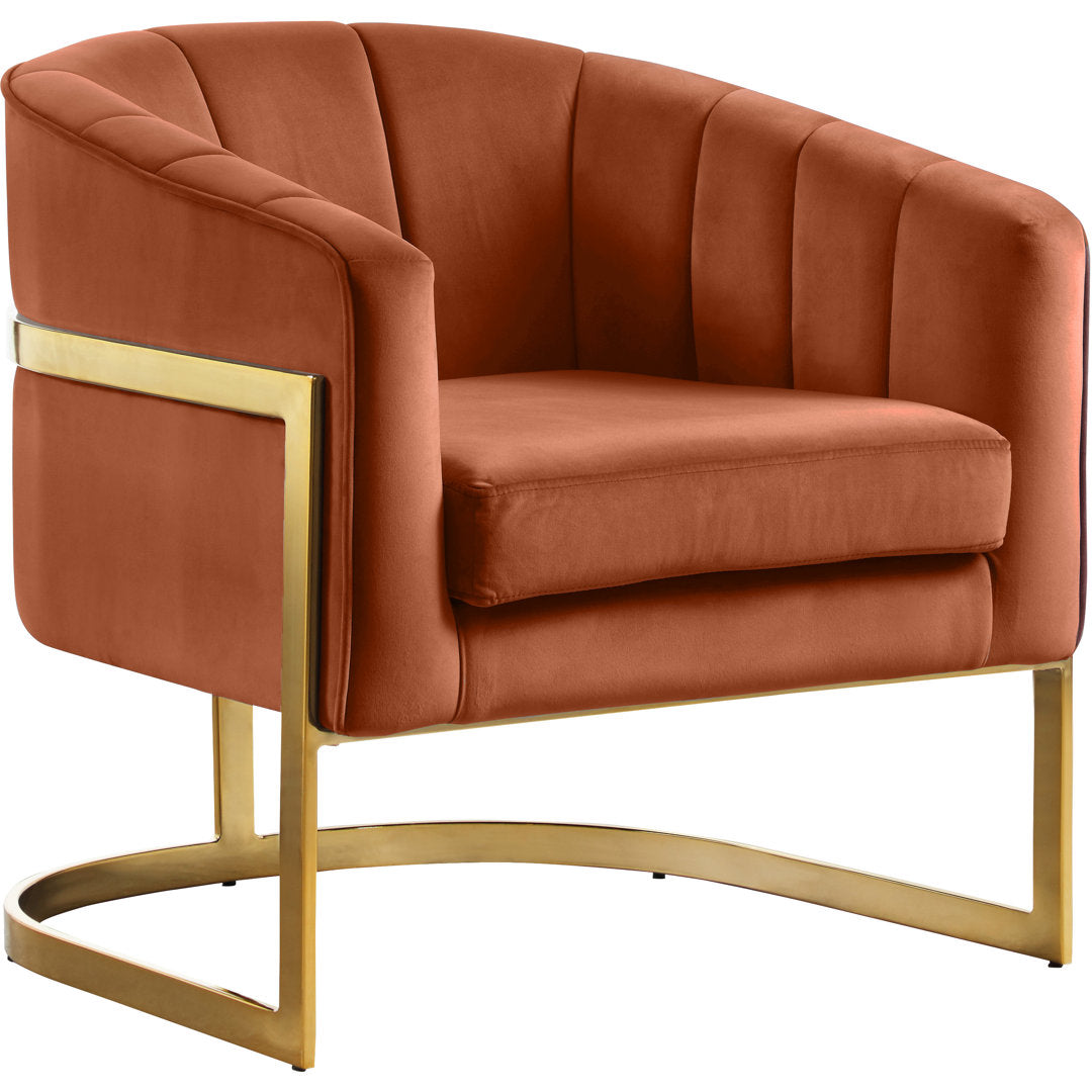 Barnicle 30" Wide Velvet Barrel Chair Everly Quinn Body Fabric: Cognac Velvet