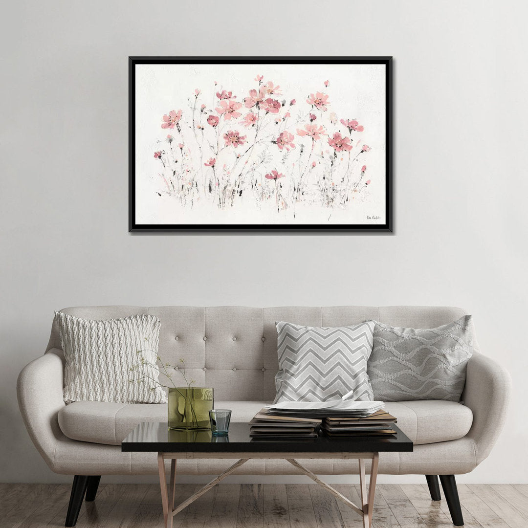 Wildflowers Pink I' Print on Canvas East Urban Home Mat Color: No Mat Size: 18" H x 26" W x 1.5" D Format: Black Framed Fine Art Paper