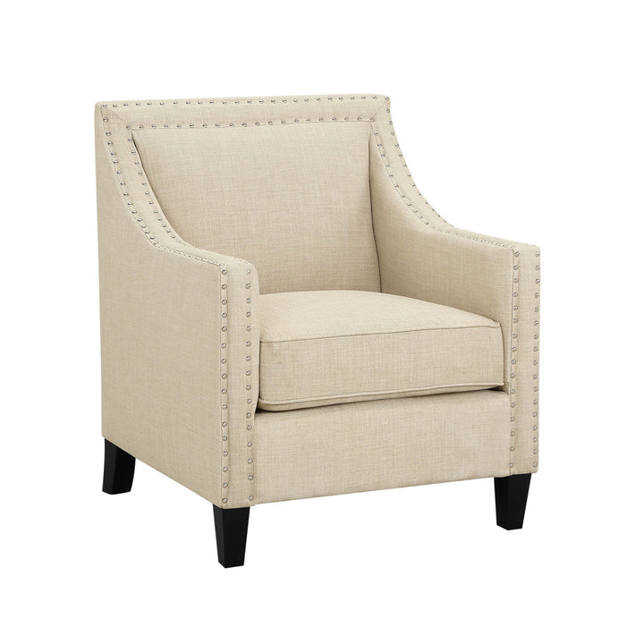Hilga Erica Accent Armchair With Chrome Nailhead Trim Winston Porter Fabric: Beige Polyester Blend