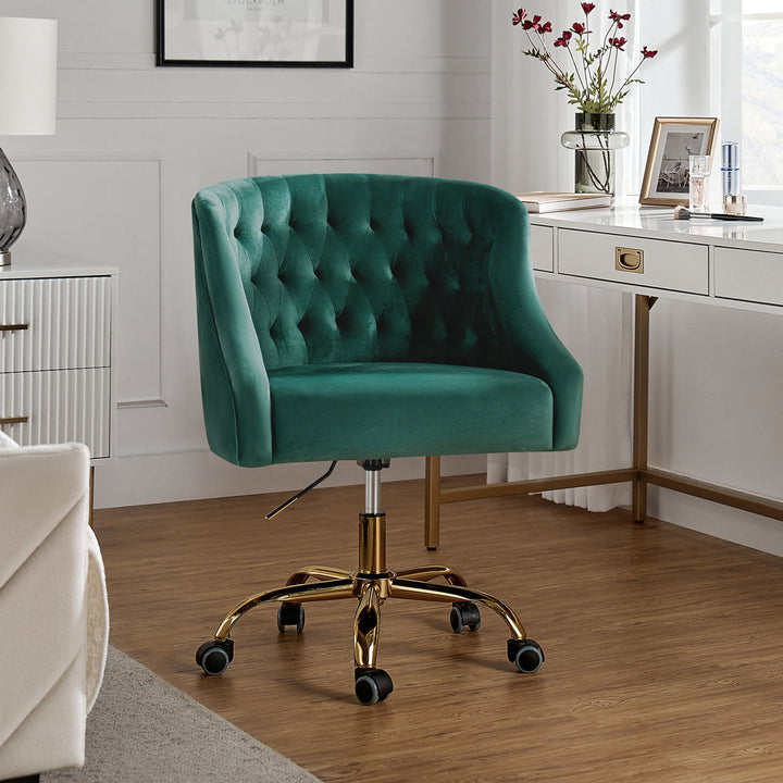 Louise 35.5'' H Velvet Hand-Curated Task Chair with Button Tufted Kelly Clarkson Home Upholstery Color: Green Velvet