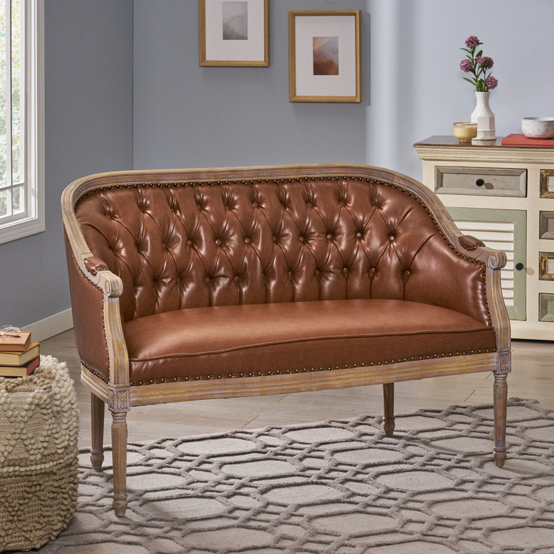Atenea 49.5'' Upholstered & Birch Wood Loveseat August Grove® Upholstery Color: Cognac Faux Leather