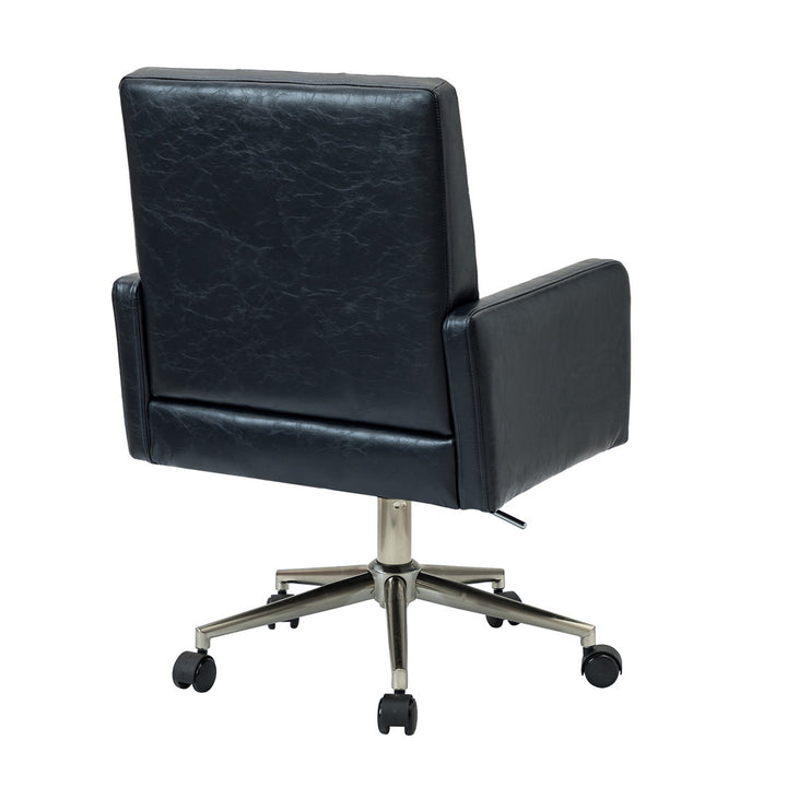 Auric Mid-Century Modern Vegan Leather Height-Adjustable Swivel Office Chair Wade Logan® Upholstery Color: Navy