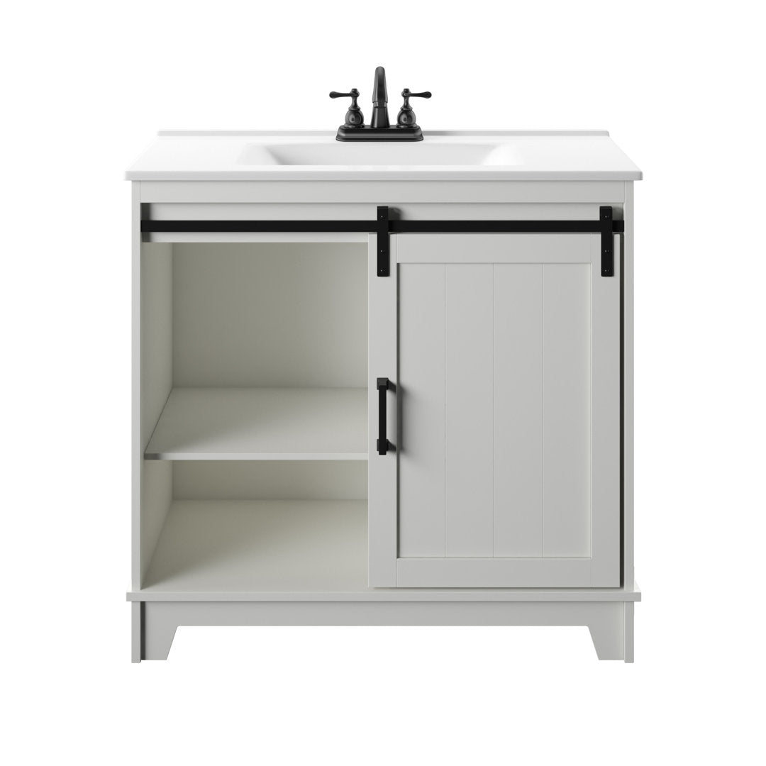 Braylen Sliding Barn Door 36" Single Bathroom Vanity Set Sand & Stable™ Base Finish: Ivory